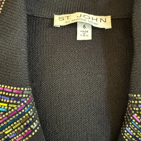 St John Evening Gorgeous Jacket black with multicolored paillettes pockets Sz 6 - Picture 9 of 12